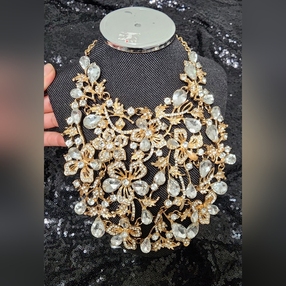 Natasha Couture Gold and Silver Floral Necklace